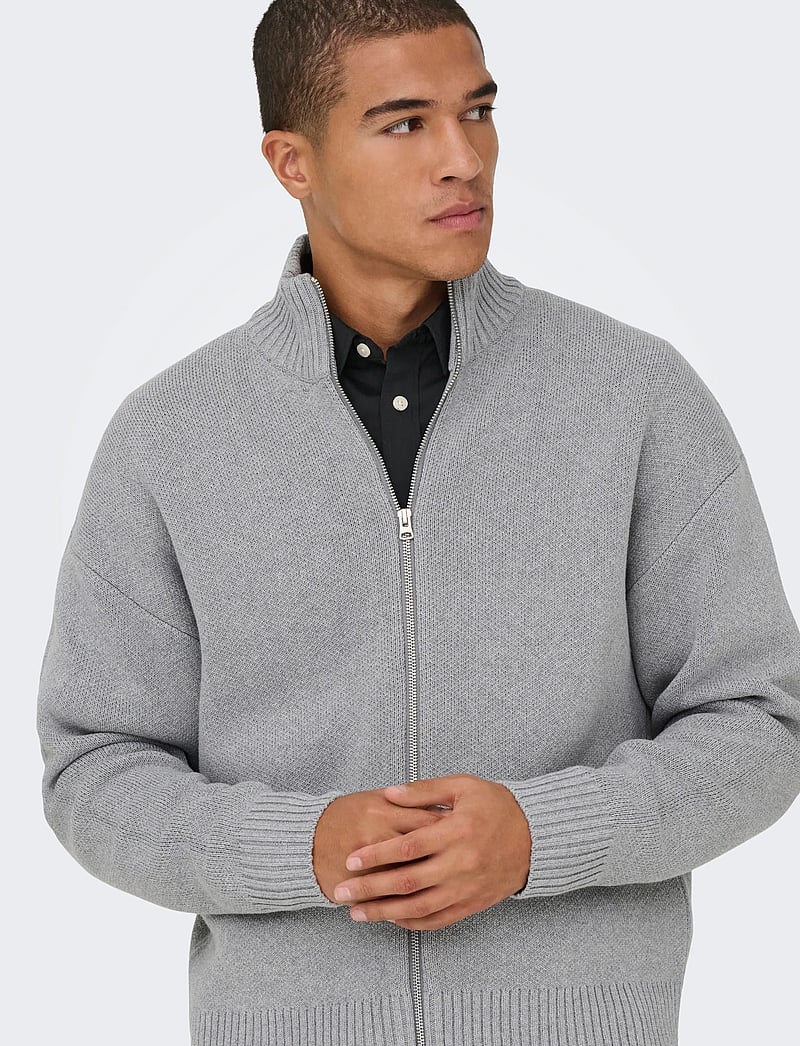 ONLY & SONS - ONSBLAKE DS HIGH NECK CARDIGAN KNIT NOOS - full zip tröjor - medium grey melange - 4
