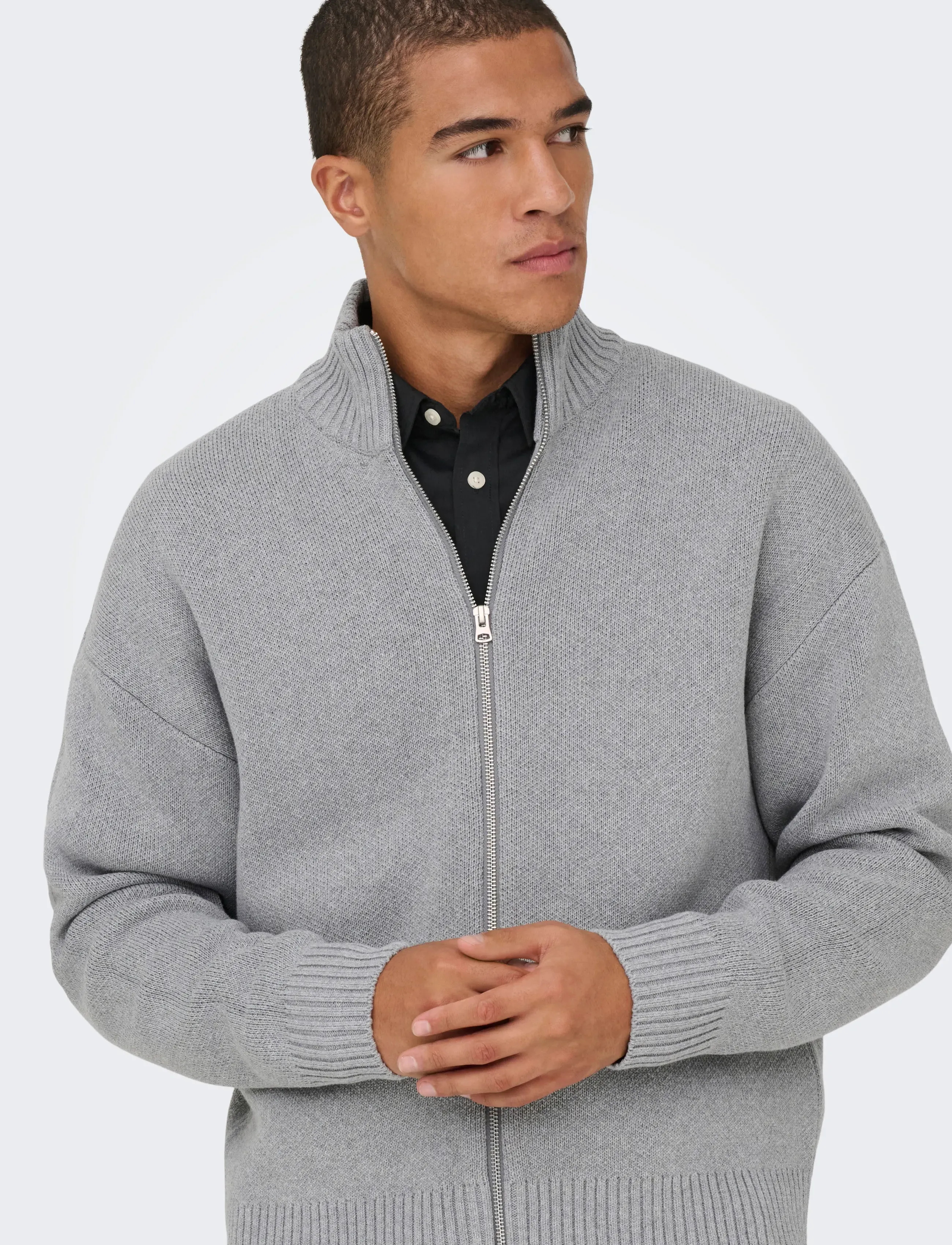 ONLY & SONS - ONSBLAKE DS HIGH NECK CARDIGAN KNIT NOOS - full zip strik - medium grey melange - 4