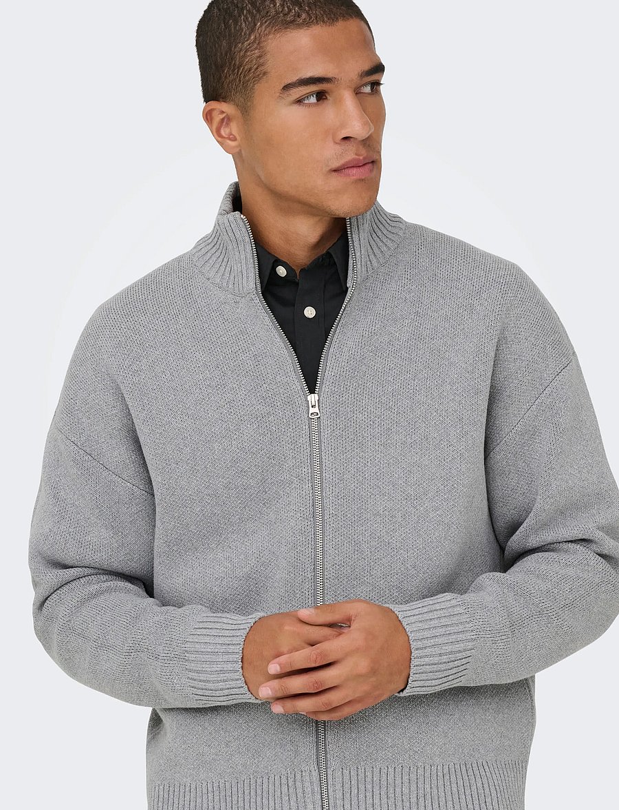 ONLY & SONS - ONSBLAKE DS HIGH NECK CARDIGAN KNIT NOOS - full zip strik - medium grey melange - 4