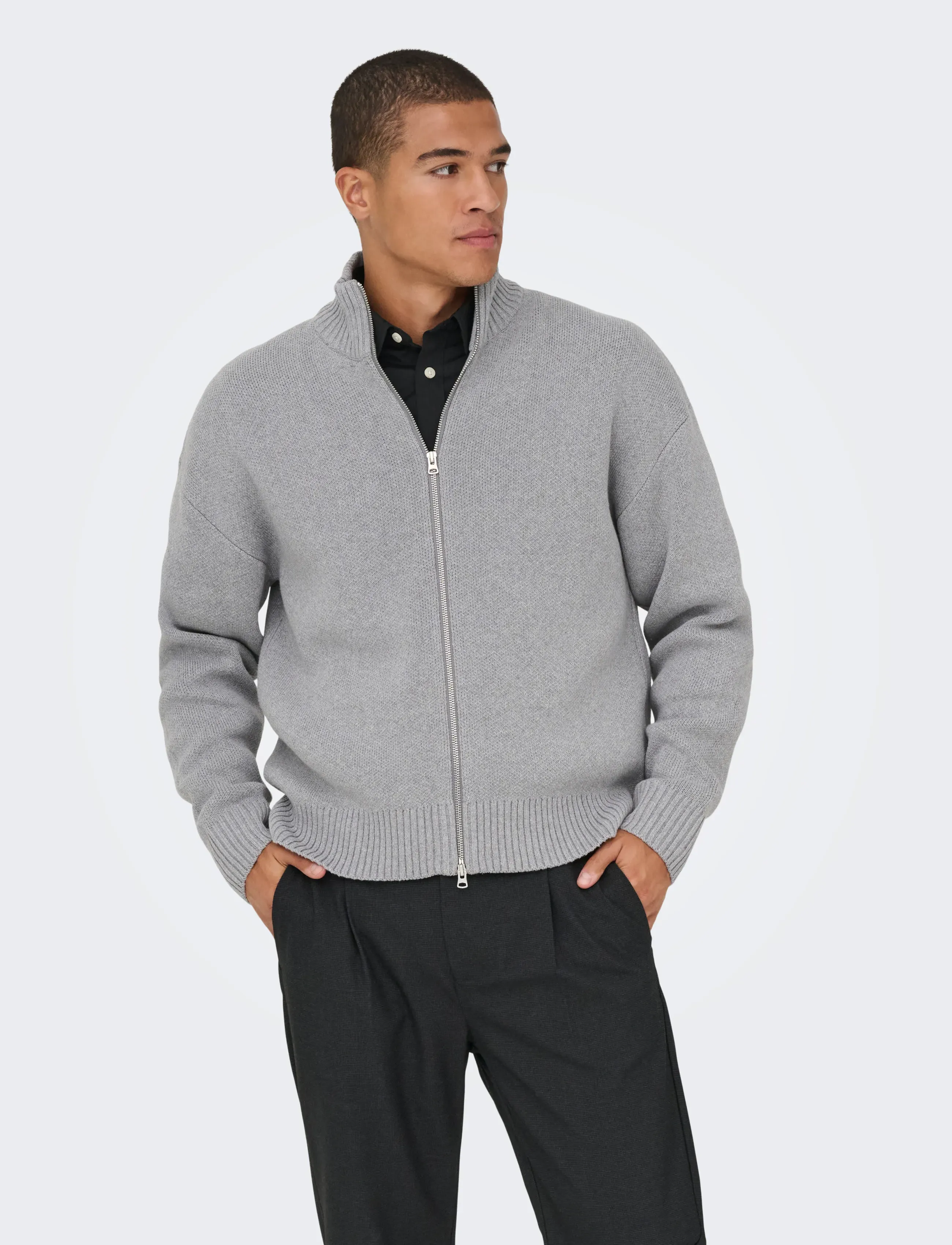 ONLY & SONS - ONSBLAKE DS HIGH NECK CARDIGAN KNIT NOOS - full zip strik - medium grey melange - 5
