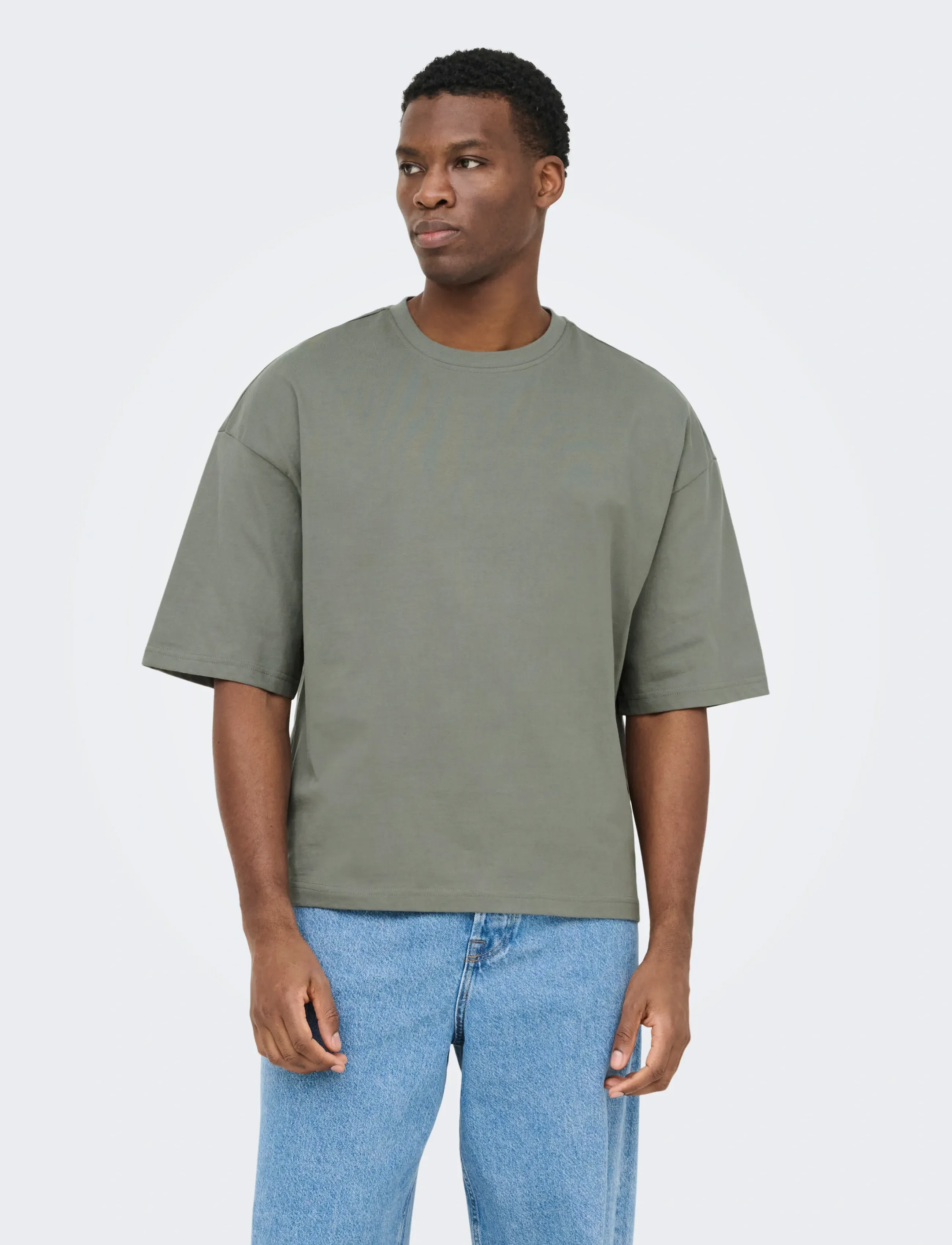 ONLY & SONS ONSFRED RLX SS CROP TEE - T-shirts - CASTOR GRAY / khaki/green