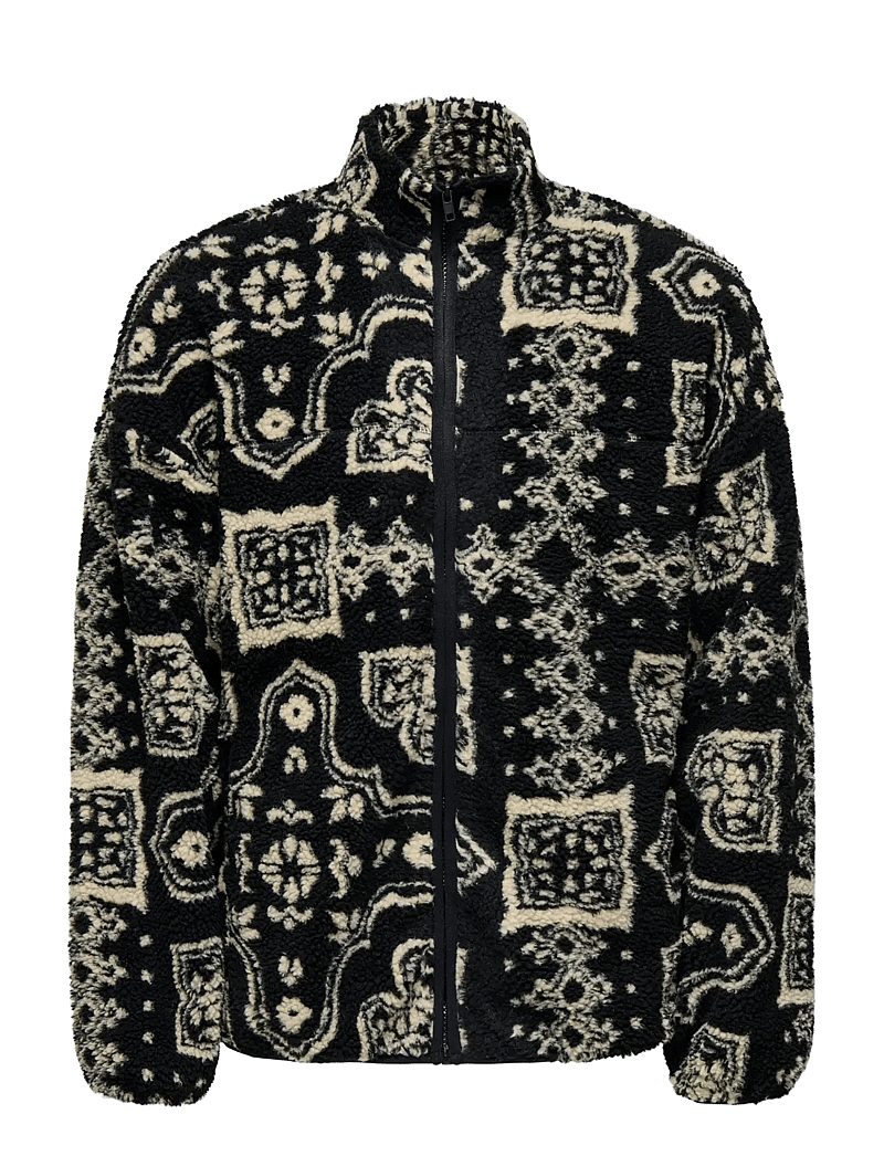 ONLY & SONS - ONSJAMES LIFE OVZ LS FLEECE AOP SWEAT - teddytröjor - jet black - 1
