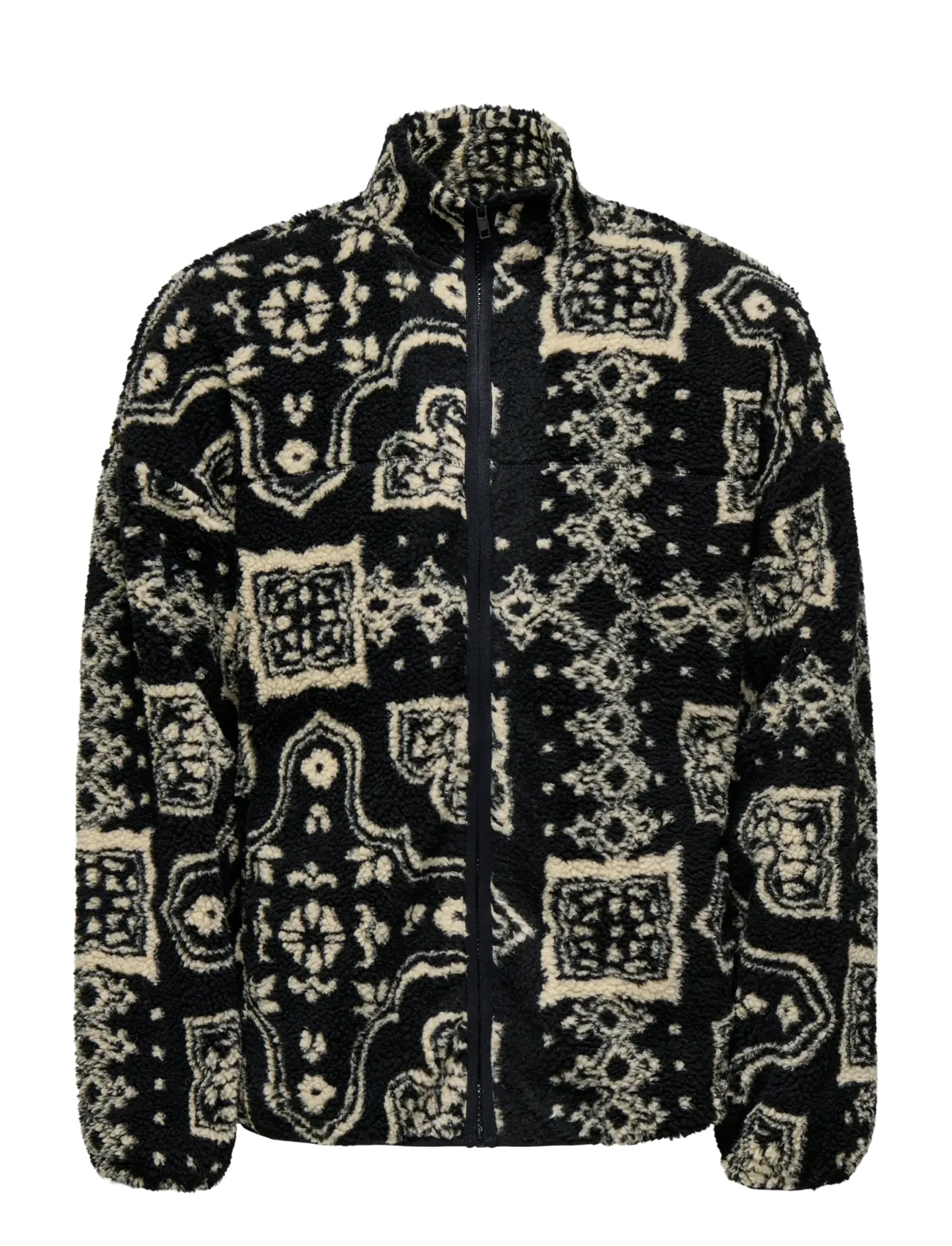 ONLY & SONS ONSJAMES LIFE OVZ LS FLEECE AOP SWEAT - Mid layer jackets - JET BLACK / black