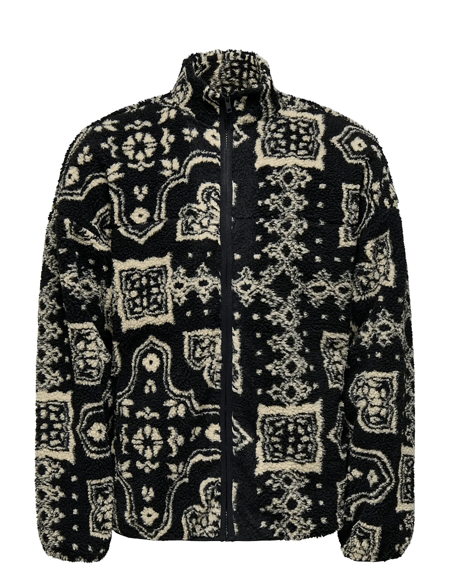 ONLY & SONS - ONSJAMES LIFE OVZ LS FLEECE AOP SWEAT - swetry pluszowe - jet black - 1