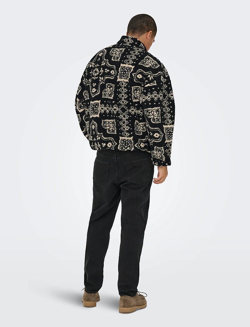 ONLY & SONS - ONSJAMES LIFE OVZ LS FLEECE AOP SWEAT - teddytröjor - jet black - 3