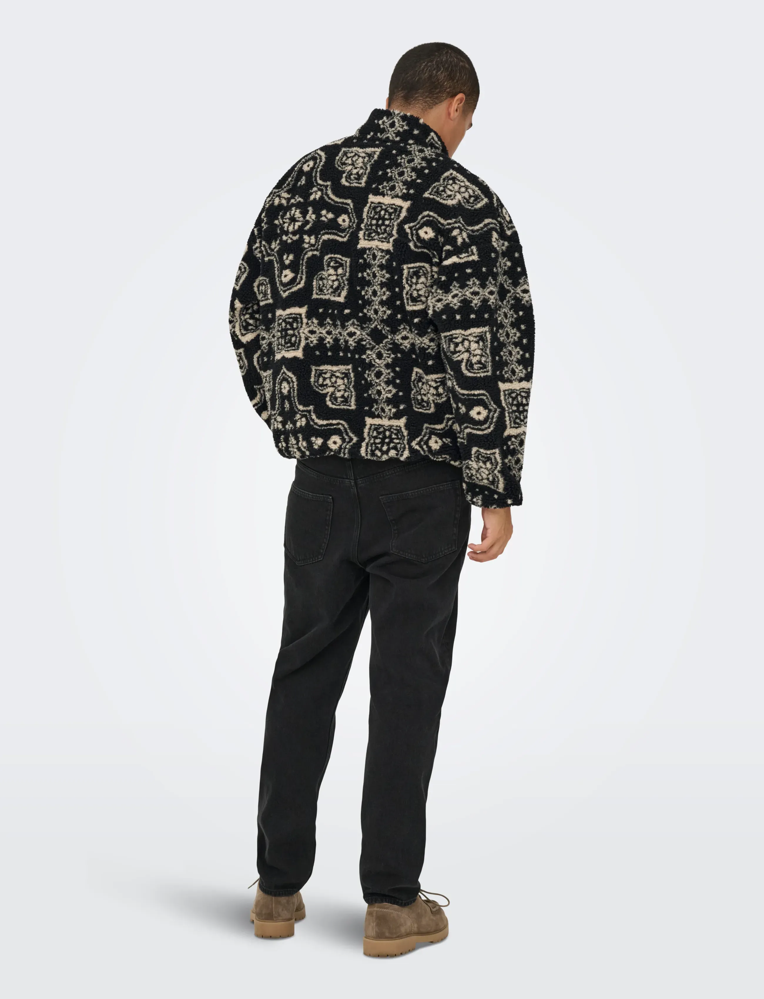 ONLY & SONS - ONSJAMES LIFE OVZ LS FLEECE AOP SWEAT - teddy kampsunid - jet black - 3