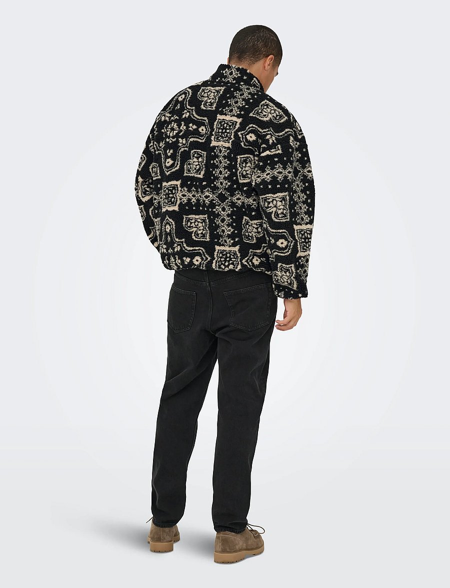 ONLY & SONS - ONSJAMES LIFE OVZ LS FLEECE AOP SWEAT - swetry pluszowe - jet black - 3