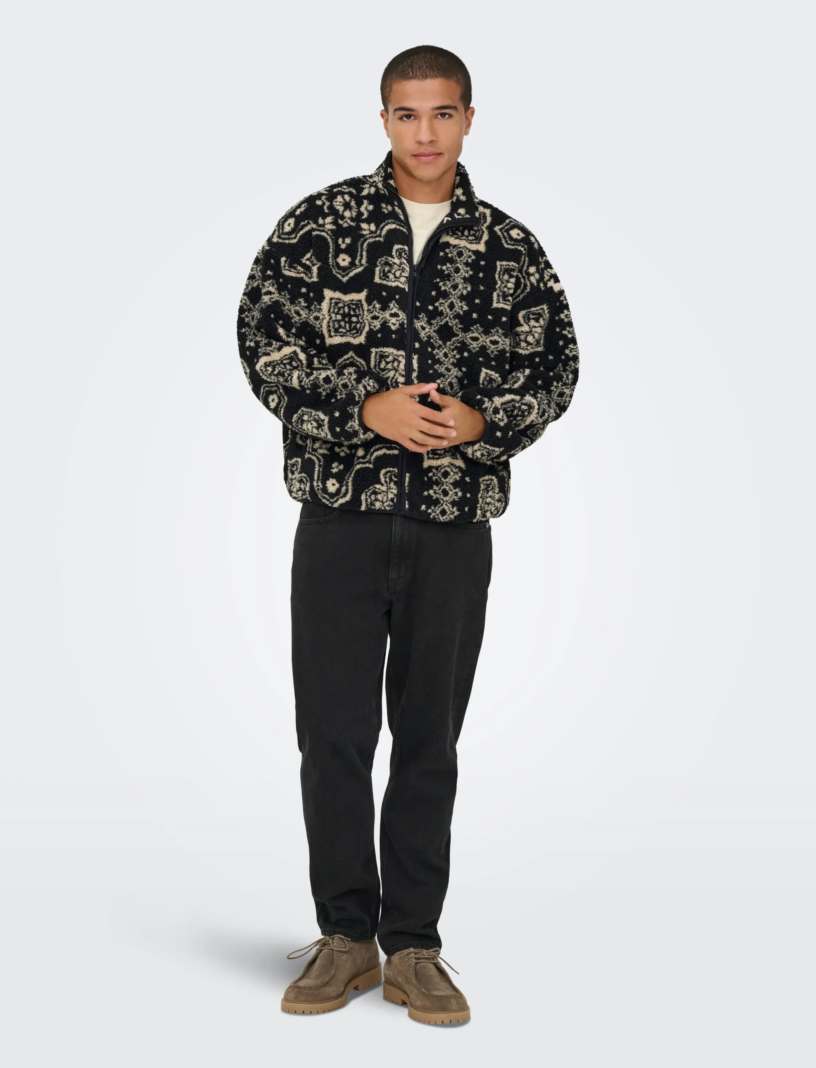 ONLY & SONS - ONSJAMES LIFE OVZ LS FLEECE AOP SWEAT - teddy kampsunid - jet black - 4