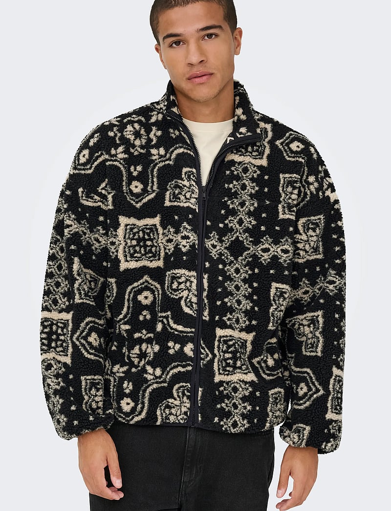 ONLY & SONS - ONSJAMES LIFE OVZ LS FLEECE AOP SWEAT - teddytröjor - jet black - 5