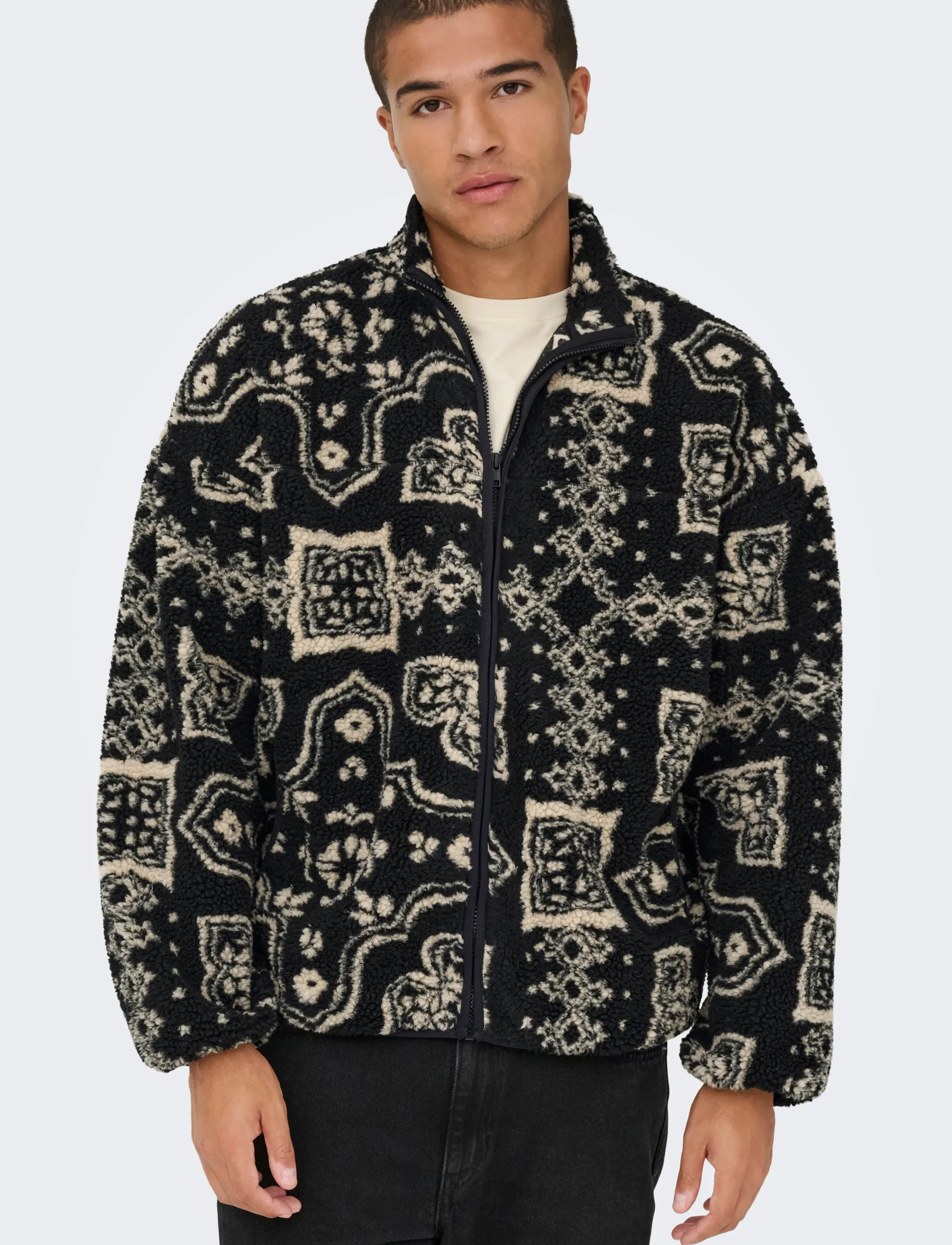 ONLY & SONS - ONSJAMES LIFE OVZ LS FLEECE AOP SWEAT - teddy kampsunid - jet black - 5