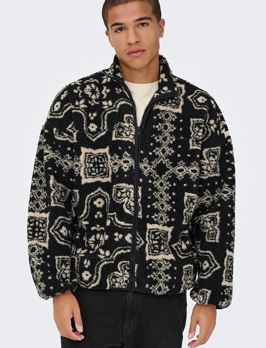 ONLY & SONS - ONSJAMES LIFE OVZ LS FLEECE AOP SWEAT - swetry pluszowe - jet black - 5