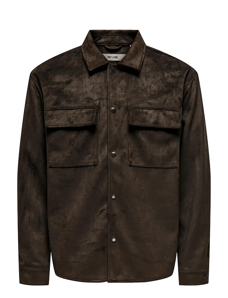ONLY & SONS - ONSRAVI FAKE SUEDE SHACKET OTW - kurtki jesienne - chocolate torte - 1