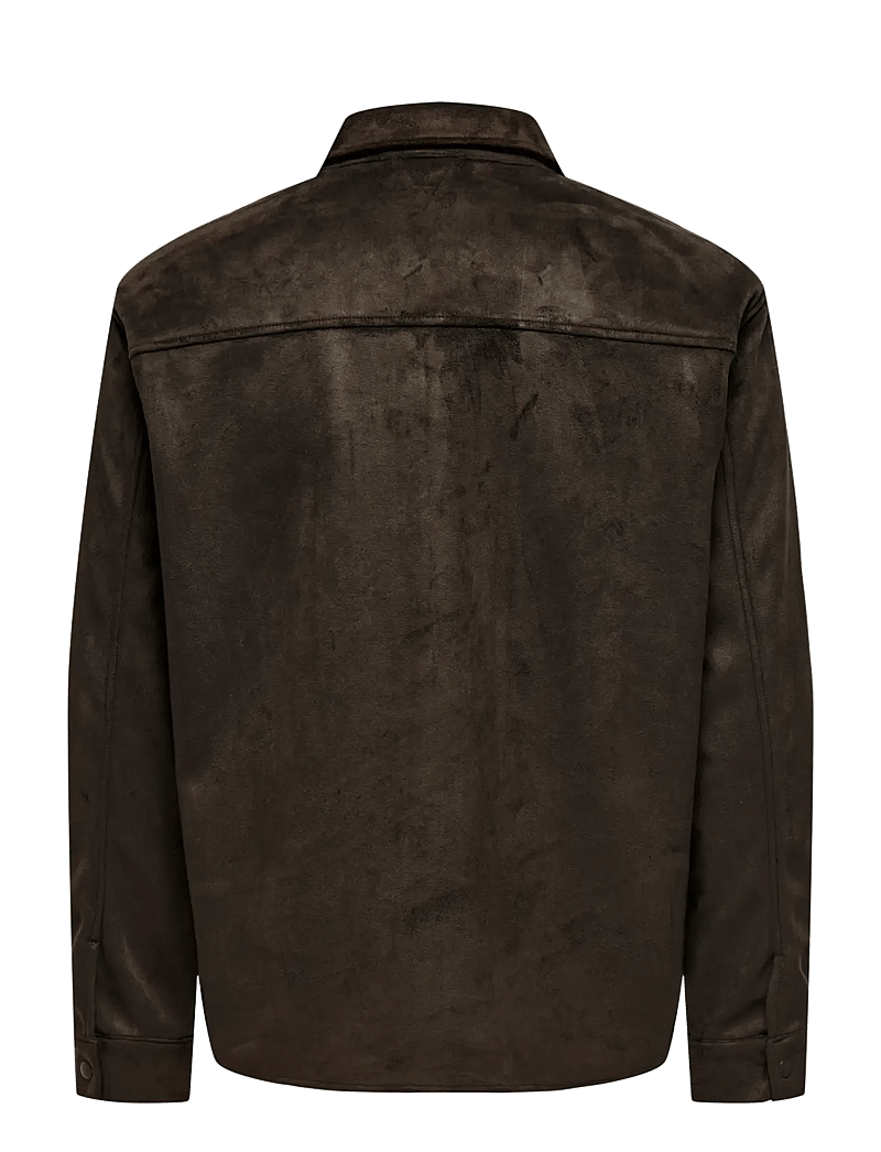 ONLY & SONS - ONSRAVI FAKE SUEDE SHACKET OTW - kurtki jesienne - chocolate torte - 2