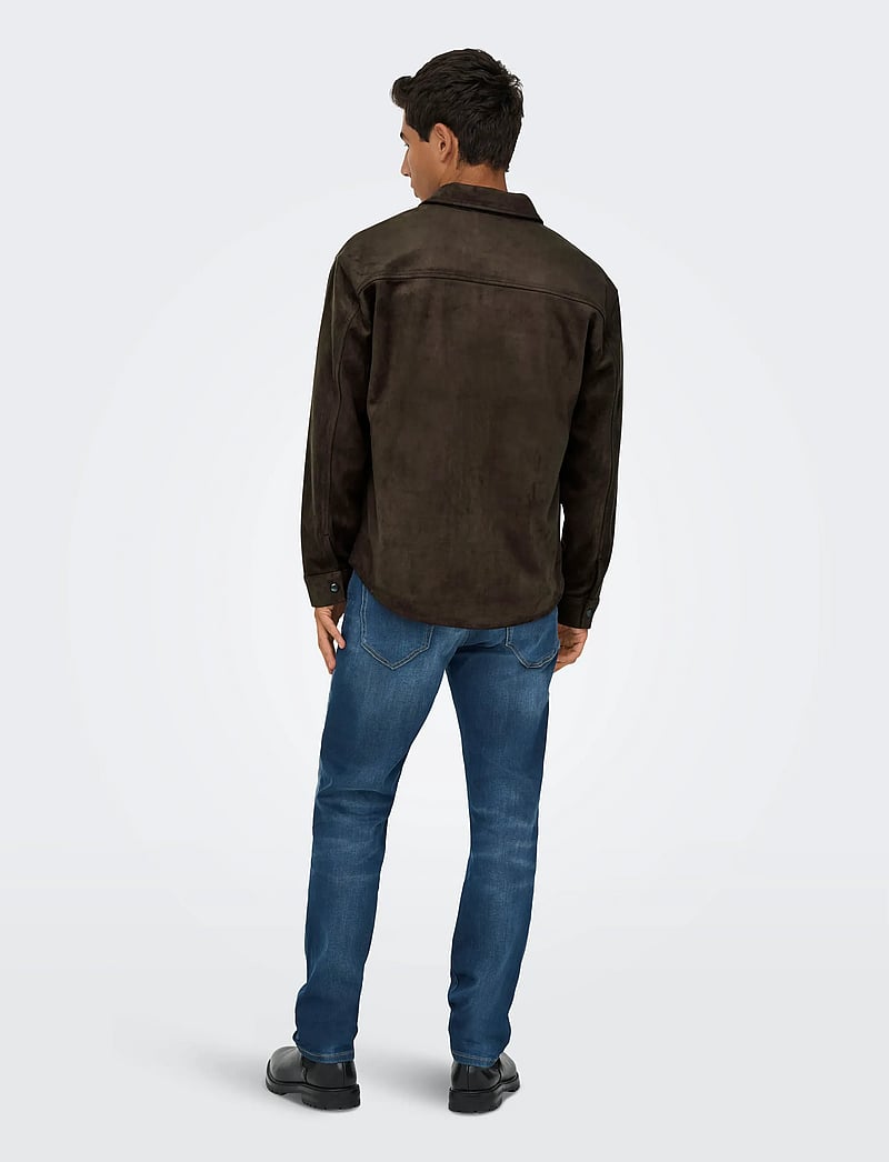 ONLY & SONS - ONSRAVI FAKE SUEDE SHACKET OTW - kurtki jesienne - chocolate torte - 3