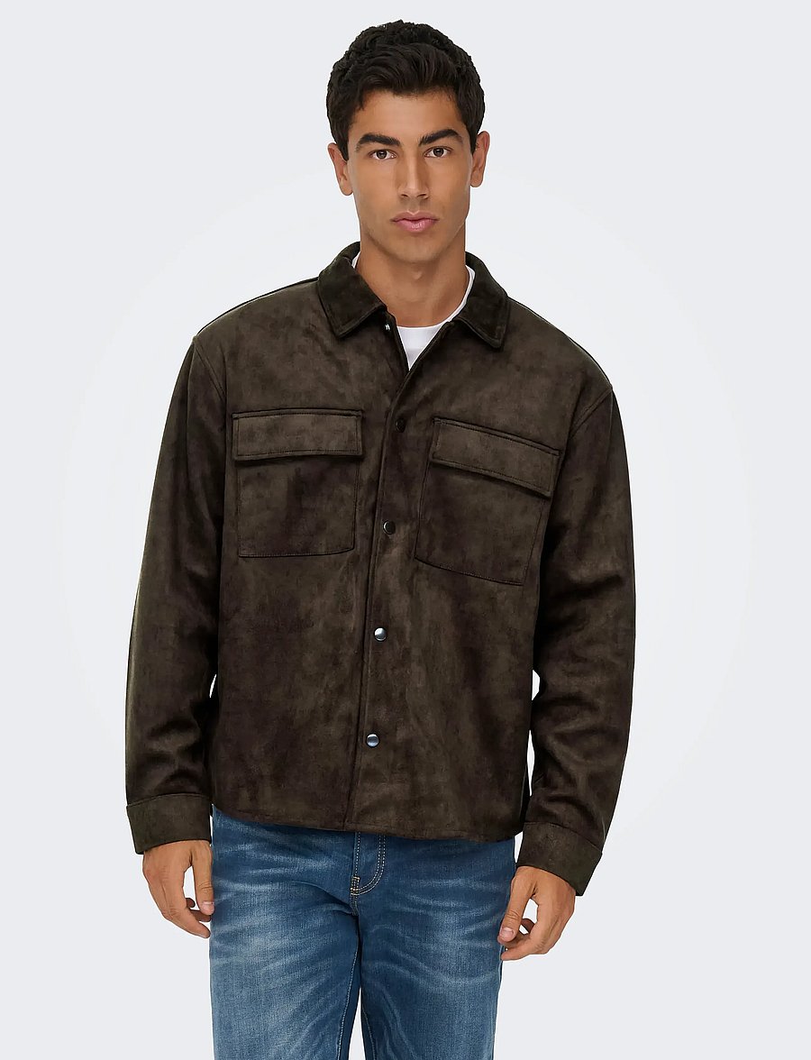 ONLY & SONS - ONSRAVI FAKE SUEDE SHACKET OTW - chocolate torte - 5