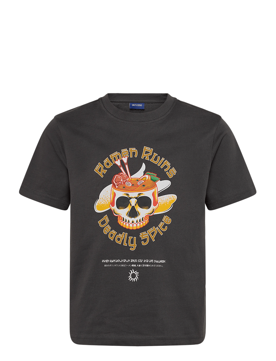 ONLY & SONS - OSJFRED TONKOTSU LIFE RLX SS TEE JRS - kortærmede t-shirts - blackened pearl - 0