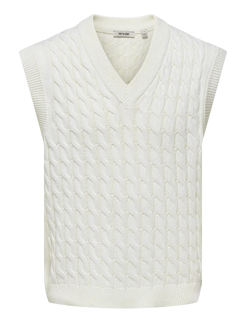 ONLY & SONS - ONSKICKER LIFE RLX 3 CABLE VEST KNIT - strikveste - antique white - 1