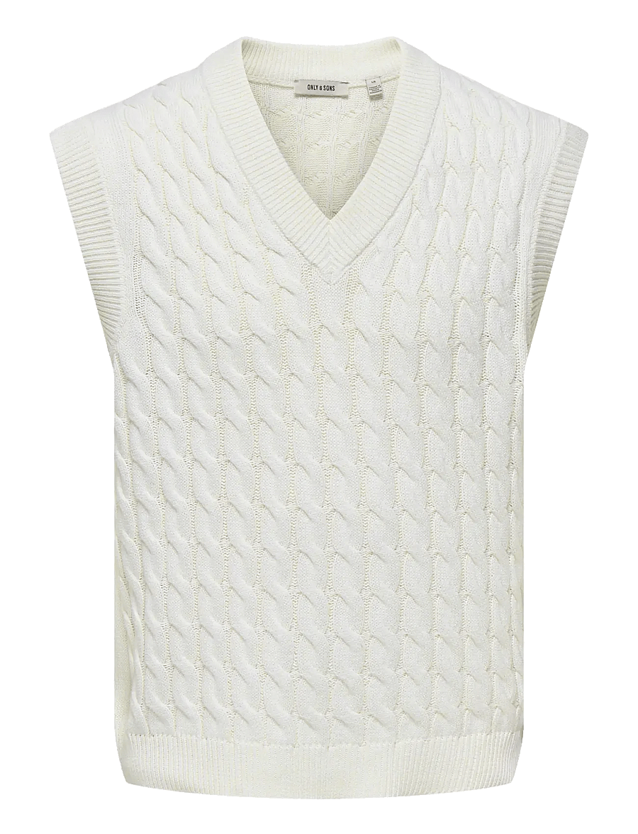 ONLY & SONS - ONSKICKER LIFE RLX 3 CABLE VEST KNIT - adītas vestes - antique white - 1