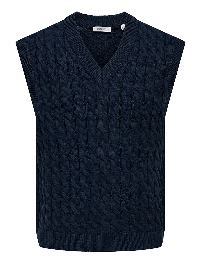 ONLY & SONS - ONSKICKER LIFE RLX 3 CABLE VEST KNIT - kootud vestid - dark navy - 1