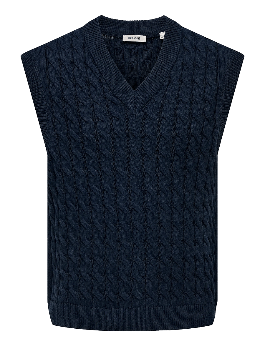 ONLY & SONS - ONSKICKER LIFE RLX 3 CABLE VEST KNIT - strikkevester - dark navy - 1