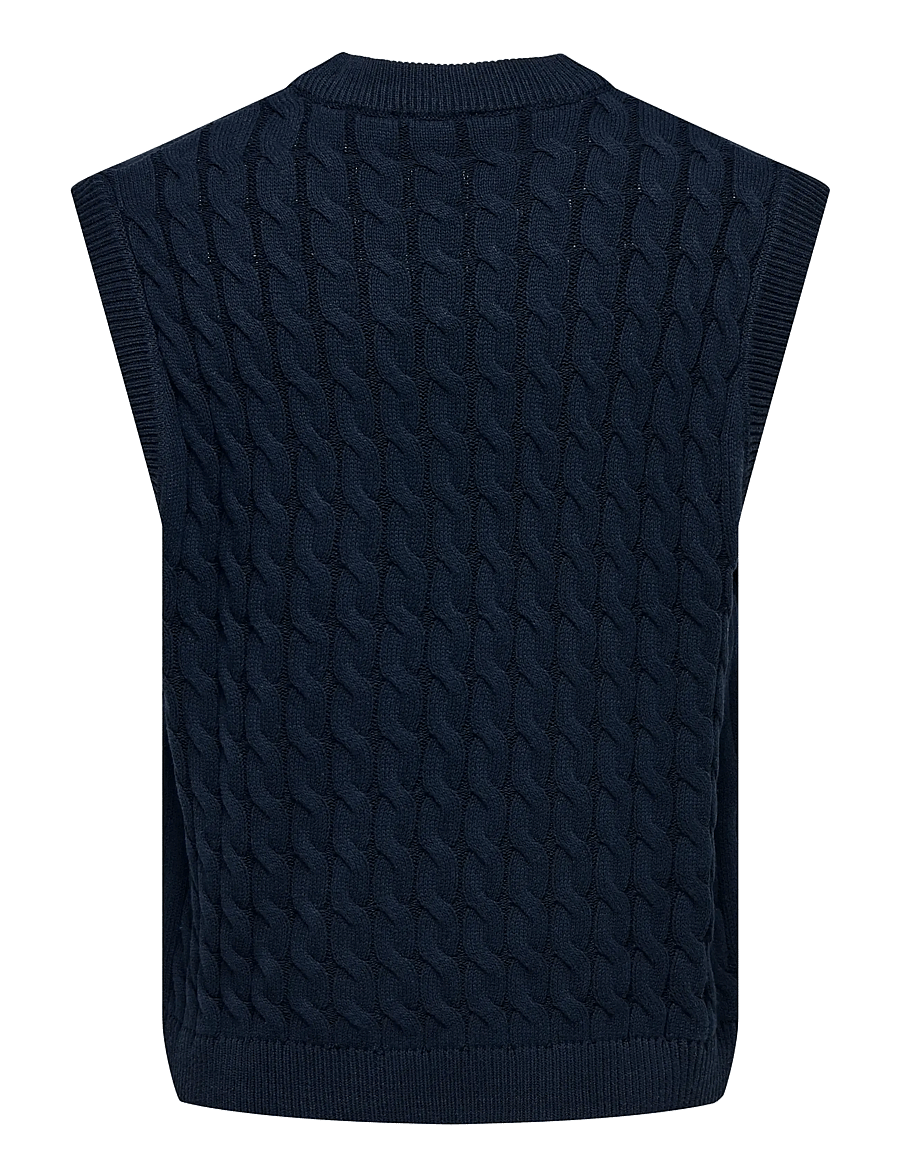 ONLY & SONS - ONSKICKER LIFE RLX 3 CABLE VEST KNIT - strikkevester - dark navy - 2