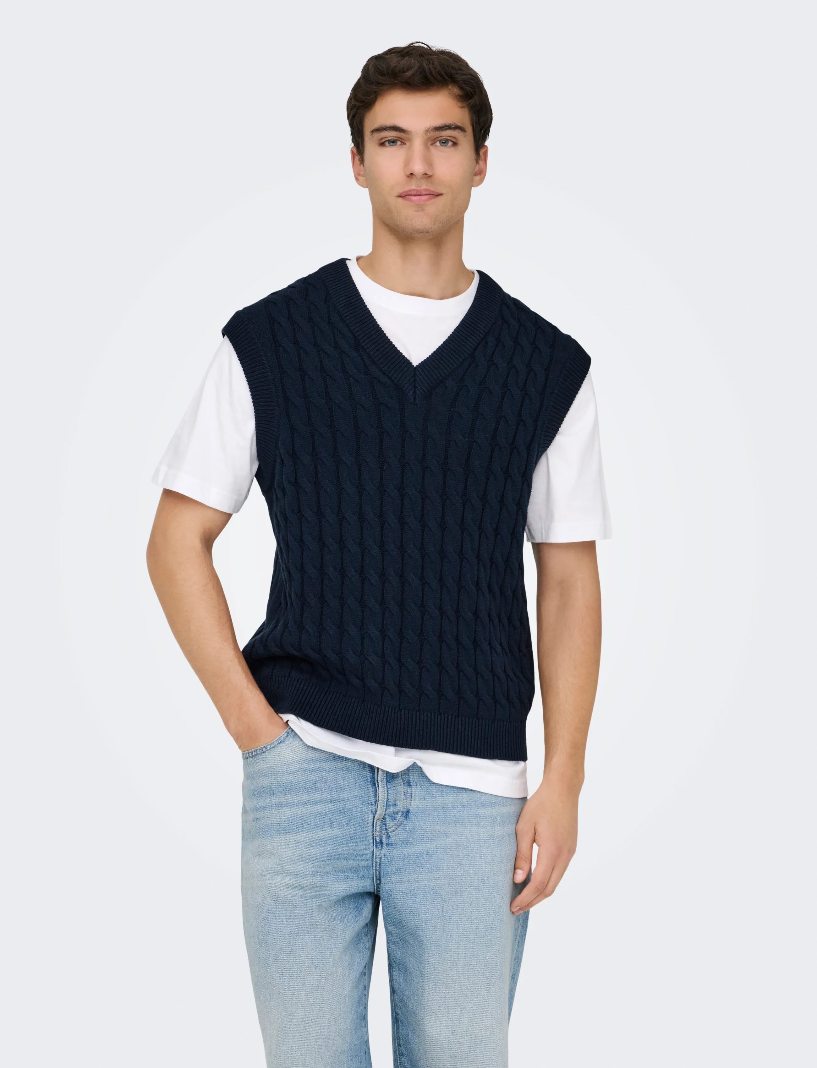 ONLY & SONS ONSKICKER LIFE RLX 3 CABLE VEST KNIT - Kollektionen - DARK NAVY / navy