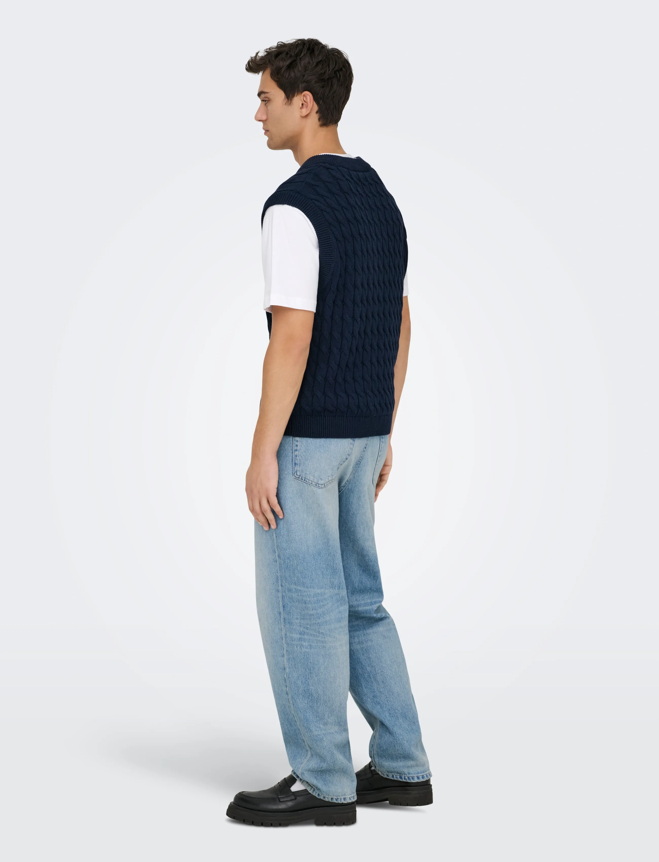 ONLY & SONS - ONSKICKER LIFE RLX 3 CABLE VEST KNIT - knitted vests - dark navy - 3