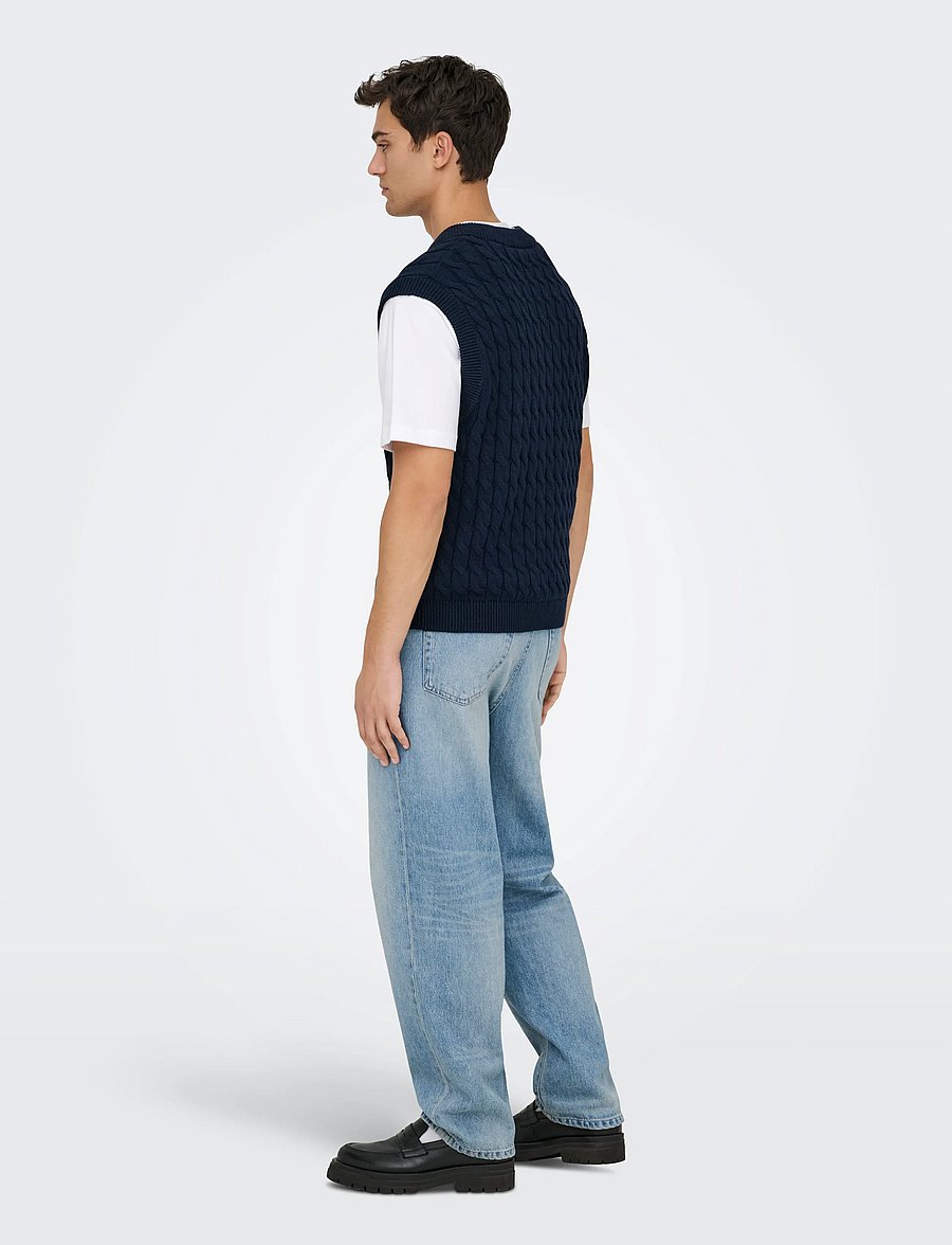 ONLY & SONS - ONSKICKER LIFE RLX 3 CABLE VEST KNIT - strikkevester - dark navy - 3
