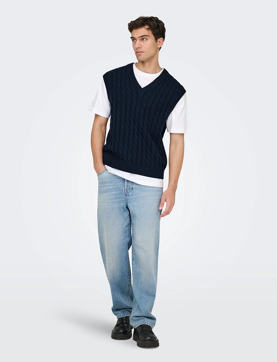 ONLY & SONS - ONSKICKER LIFE RLX 3 CABLE VEST KNIT - strikkevester - dark navy - 5