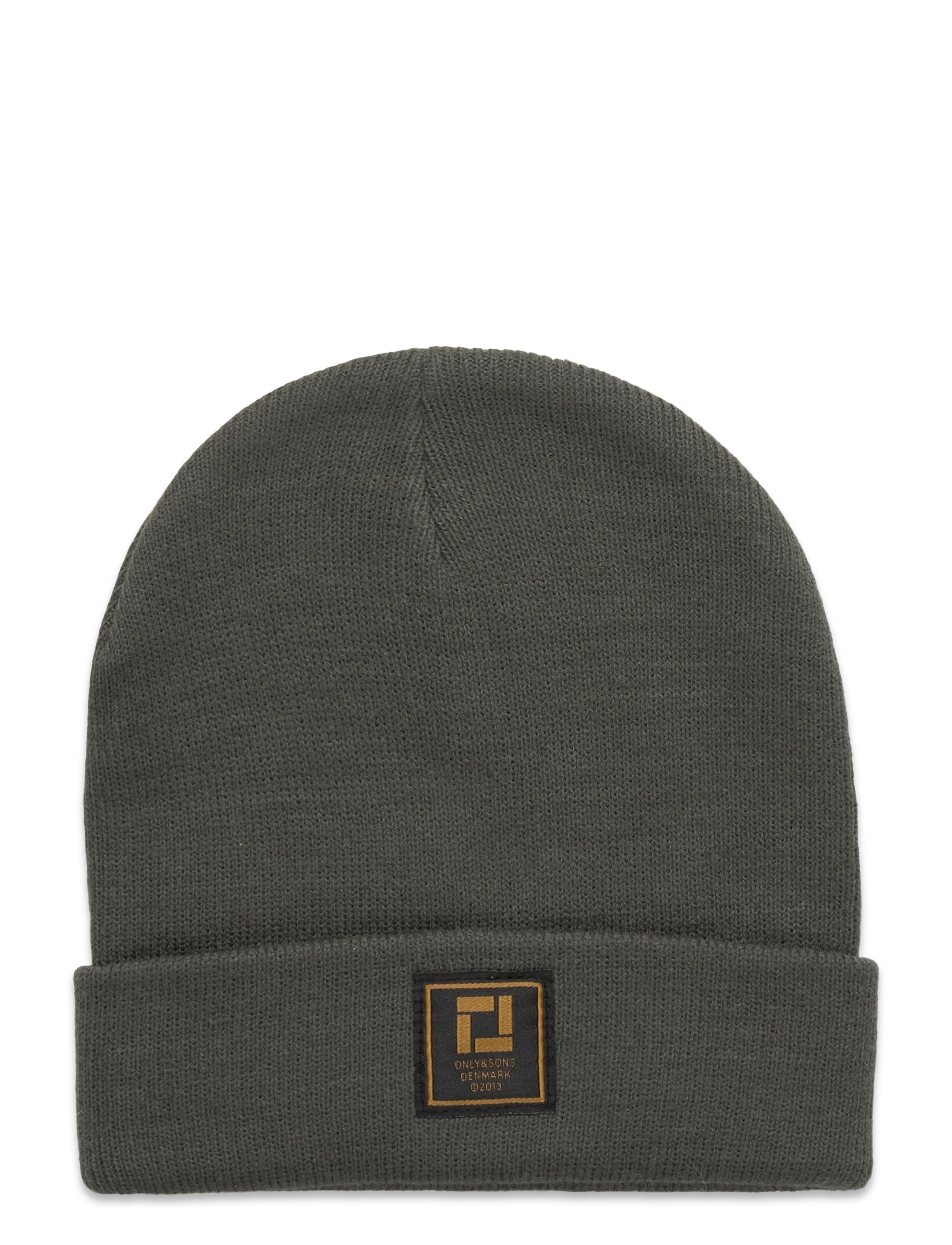 ONLY & SONS OSJISAAC FLAT KNIT LOGO BEANIE ACC - 4 for 3 - CASTOR GRAY / khaki/green