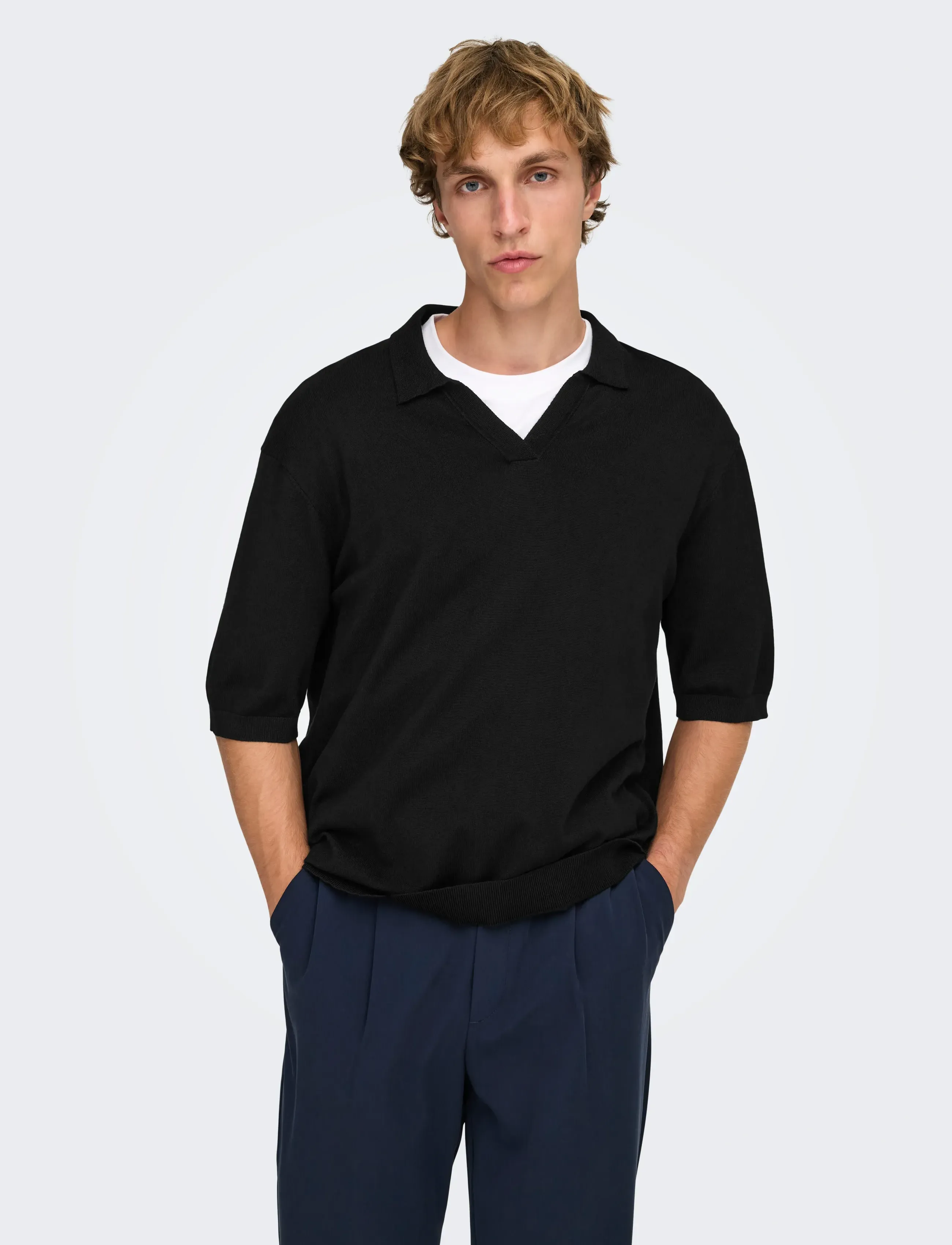 ONLY & SONS ONSWYLER RLX 12 SS SPLIT KNIT NOOS - Stickat - BLACK / black