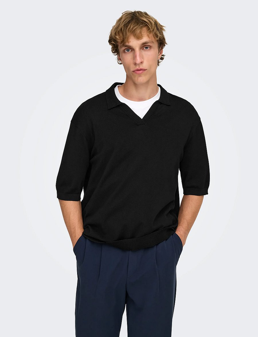 ONLY & SONS - ONSWYLER LIFE RLX 12 SS SPLIT KNIT NOOS - polos en tricot - black - 0