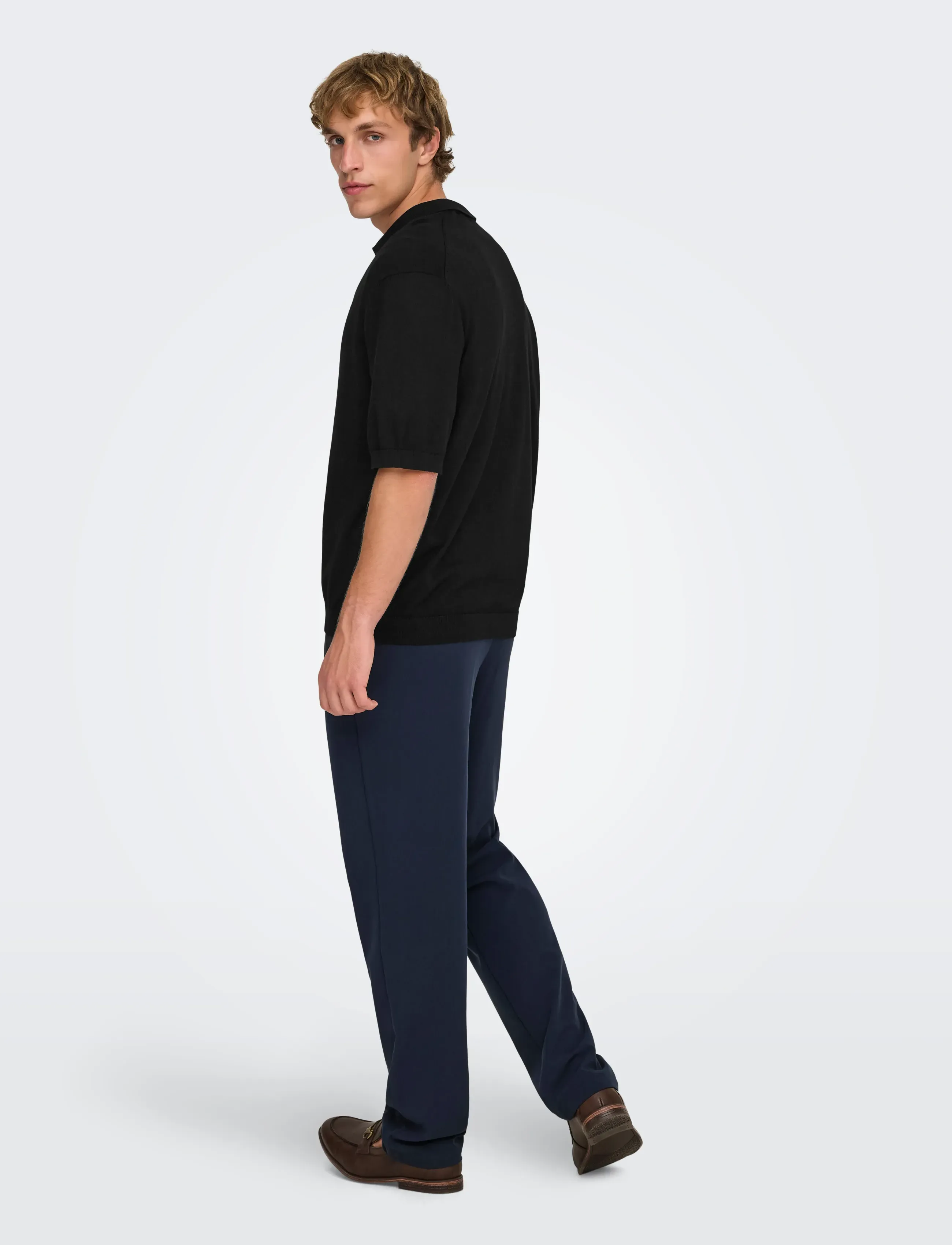 ONLY & SONS - ONSWYLER LIFE RLX 12 SS SPLIT KNIT NOOS - gestrickte polohemden - black - 3
