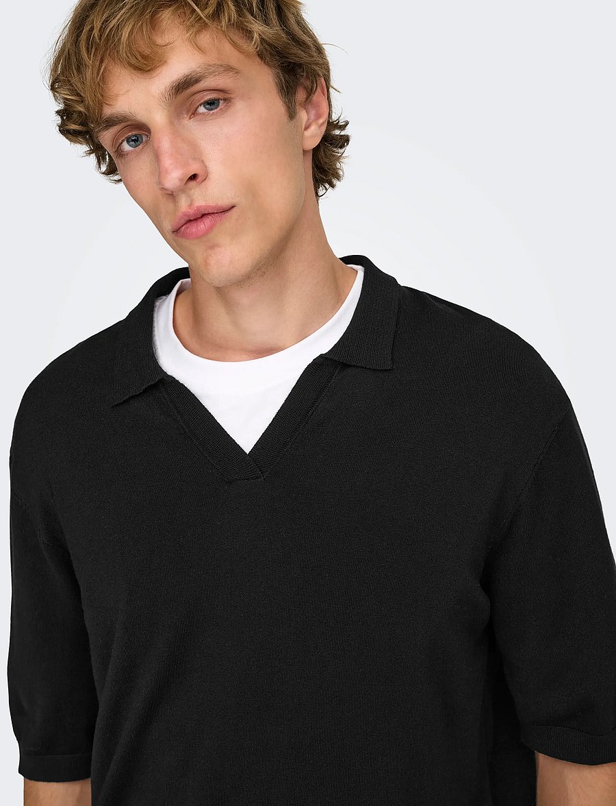 ONLY & SONS - ONSWYLER LIFE RLX 12 SS SPLIT KNIT NOOS - polos en tricot - black - 4