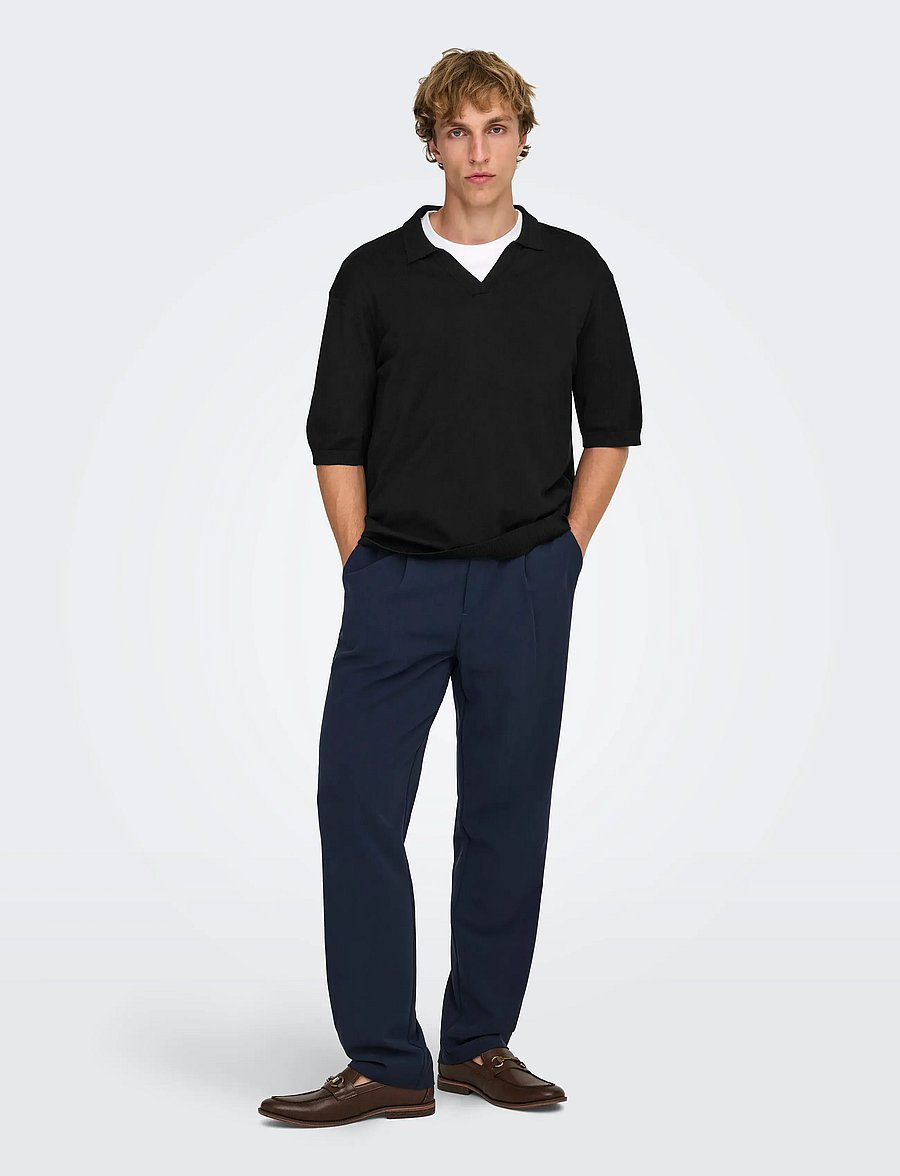 ONLY & SONS - ONSWYLER LIFE RLX 12 SS SPLIT KNIT NOOS - polos en tricot - black - 5