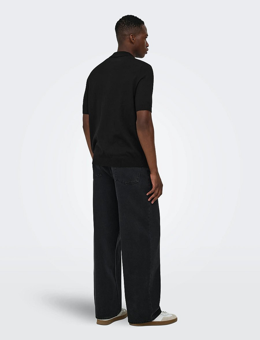 ONLY & SONS - ONSLOUI REG 12 SS MEL POLO KNIT NOOS - polostrik - black - 3