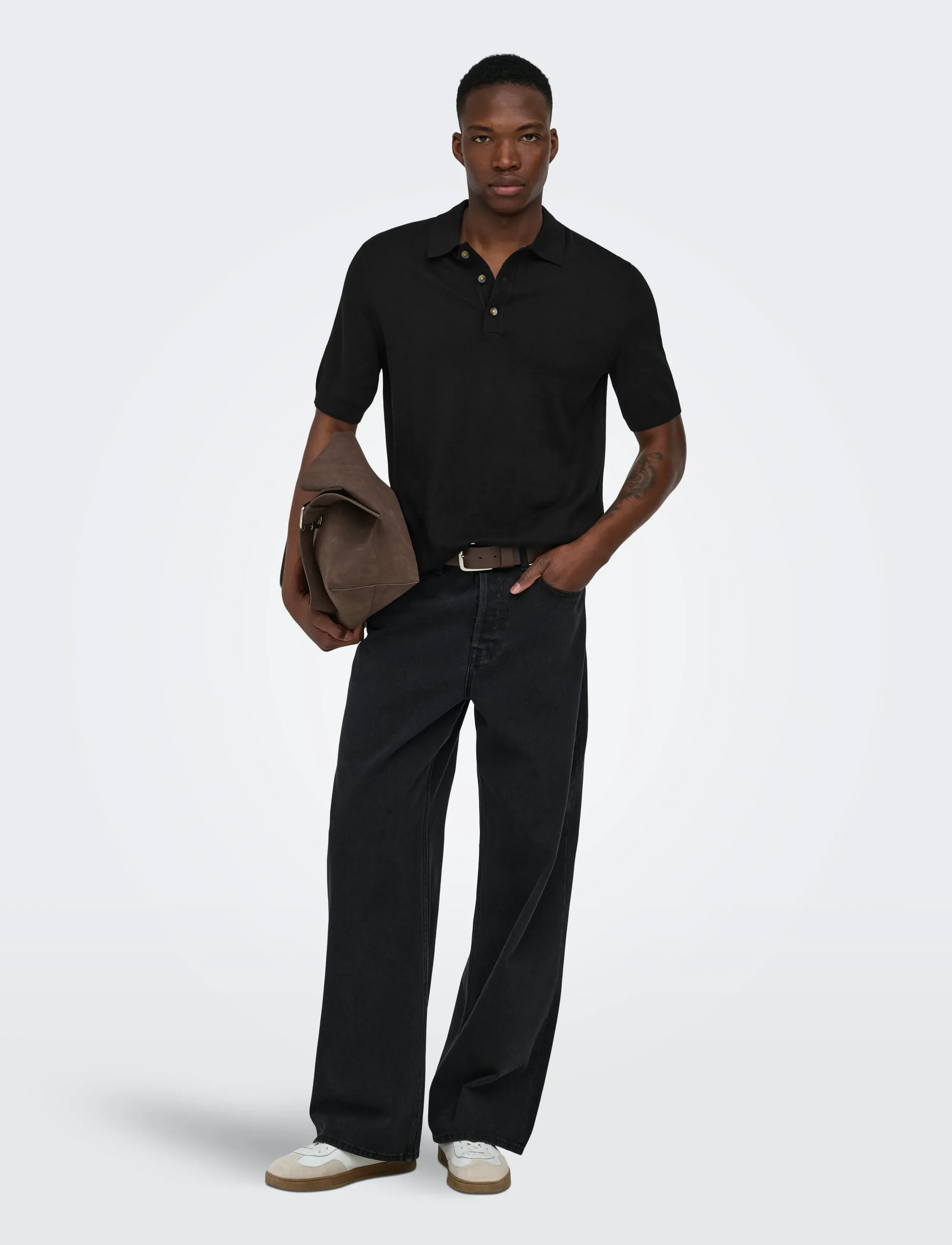 ONLY & SONS - ONSLOUI REG 12 SS MEL POLO KNIT NOOS - polostrik - black - 4