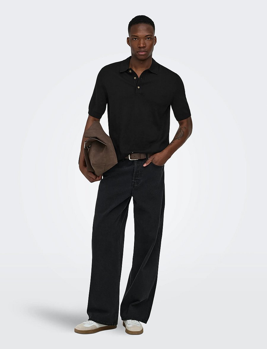 ONLY & SONS - ONSLOUI REG 12 SS MEL POLO KNIT NOOS - polostrik - black - 4