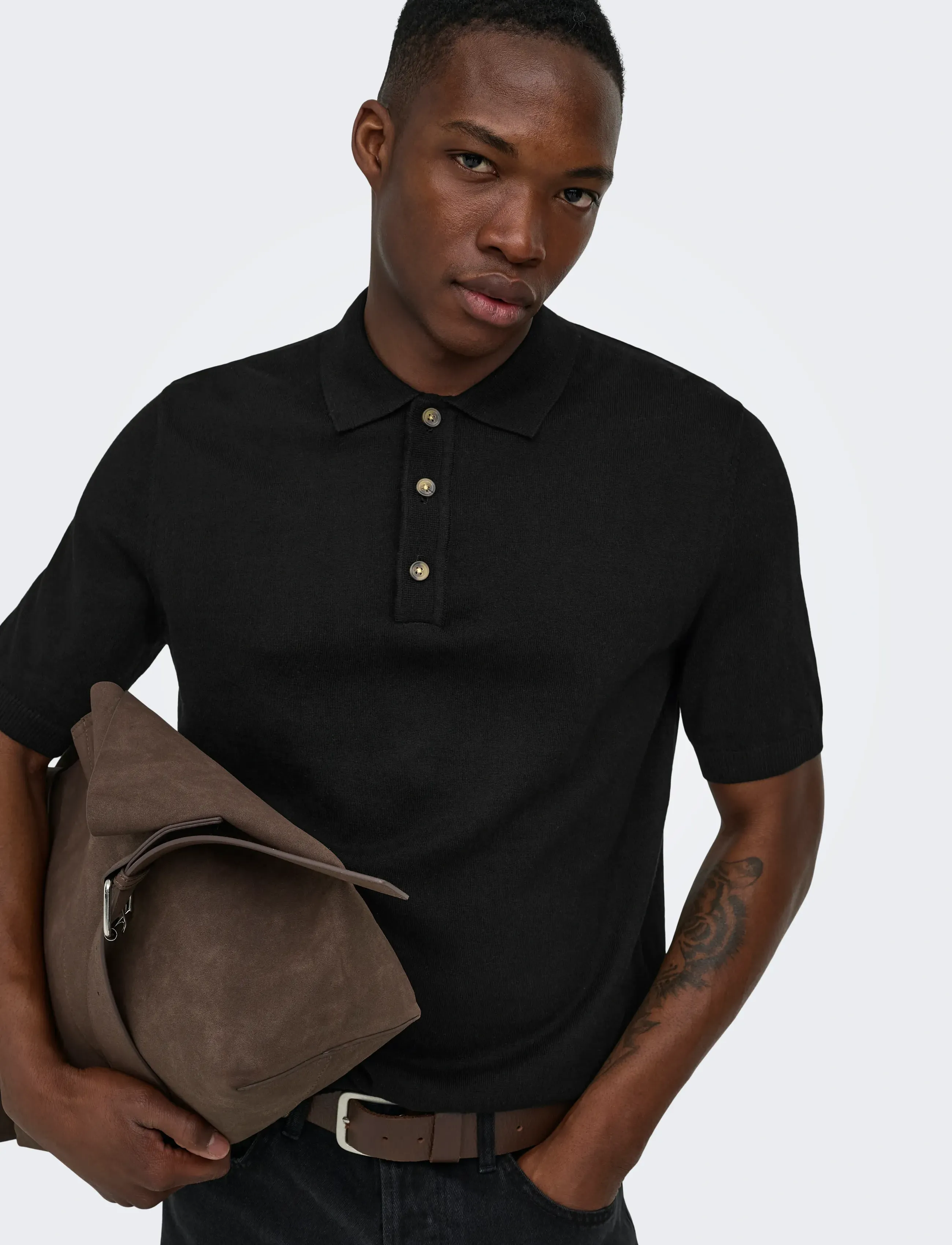 ONLY & SONS - ONSLOUI REG 12 SS MEL POLO KNIT NOOS - polostrik - black - 5
