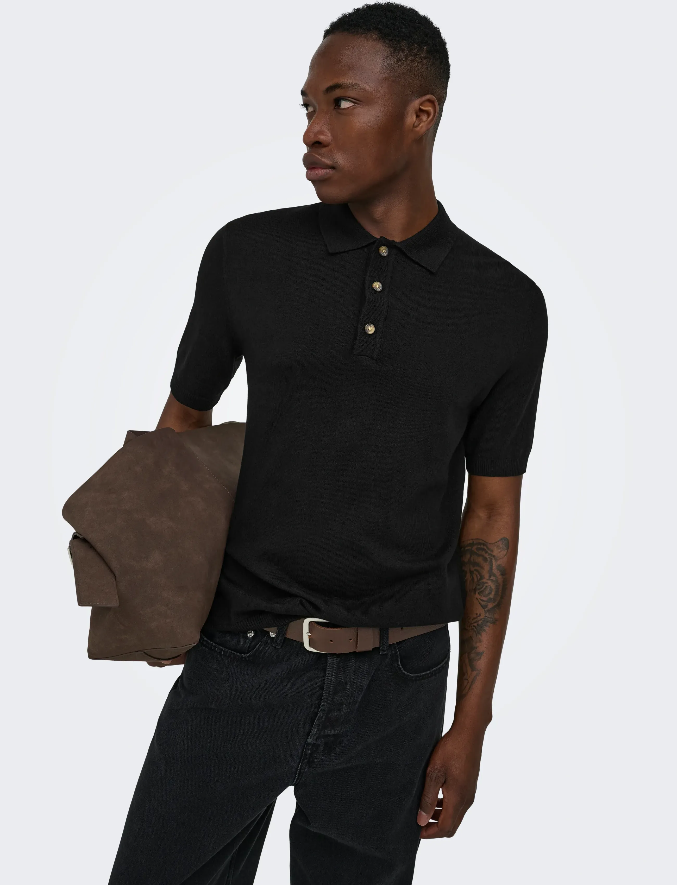 ONLY & SONS ONSLOUI REG 12 SS MEL POLO KNIT NOOS - Strickmode - BLACK / black