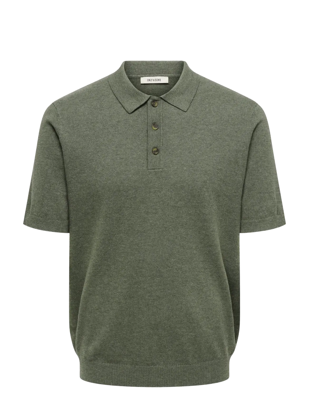 ONLY & SONS ONSLOUI REG 12 SS MEL POLO KNIT NOOS - ONLY & SONS - CASTOR GRAY / khaki/green