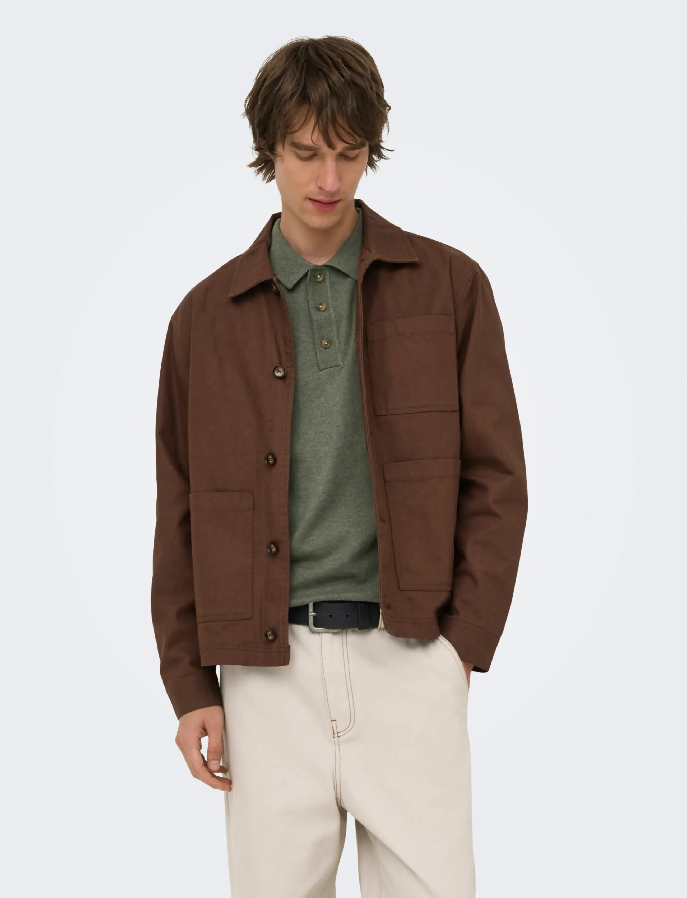 ONLY & SONS ONSLOUI REG 12 SS MEL POLO KNIT NOOS - Soodsad stiilid - CASTOR GRAY / khaki/green