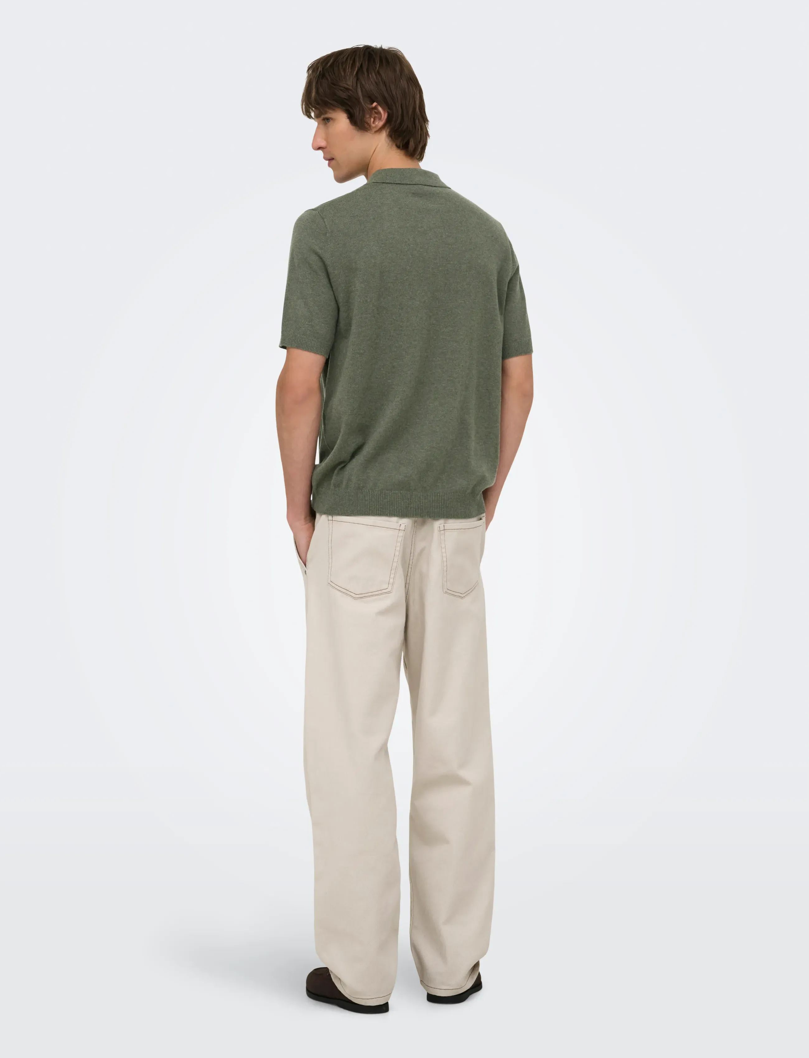 ONLY & SONS - ONSLOUI REG 12 SS MEL POLO KNIT NOOS - langärmlige strick-polohemden - castor gray - 3