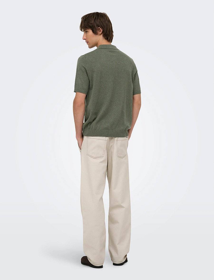 ONLY & SONS - ONSLOUI REG 12 SS MEL POLO KNIT NOOS - langärmlige strick-polohemden - castor gray - 3