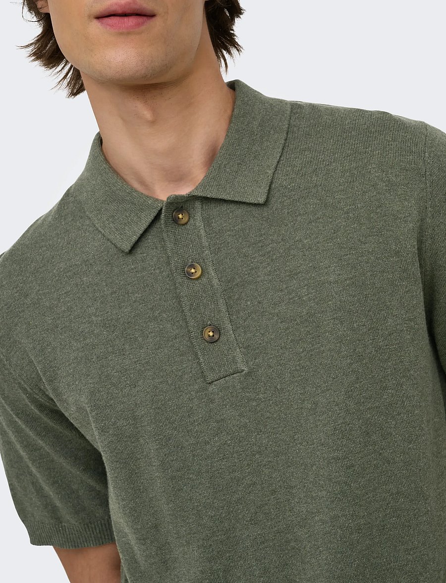 ONLY & SONS - ONSLOUI REG 12 SS MEL POLO KNIT NOOS - langärmlige strick-polohemden - castor gray - 5