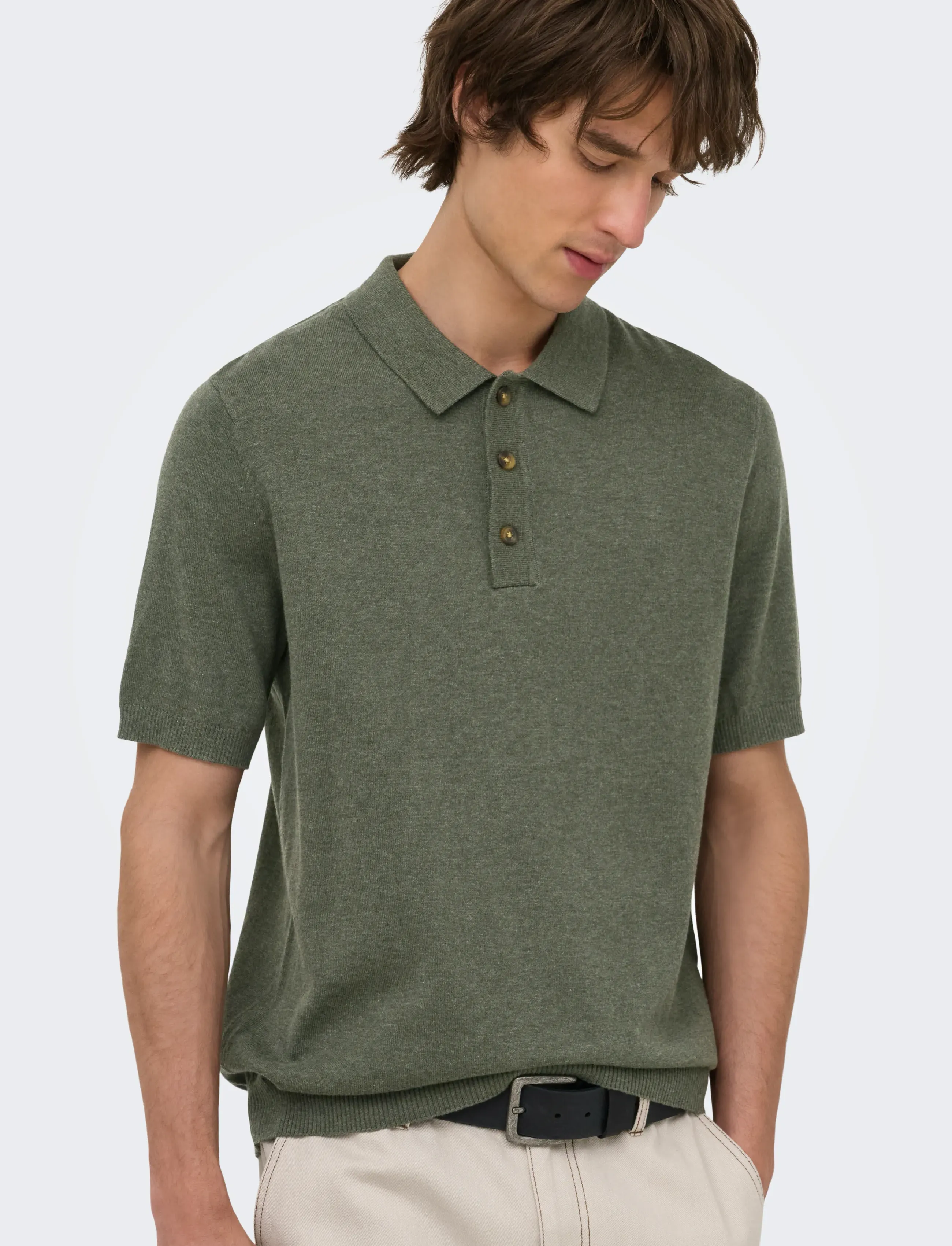 ONLY & SONS ONSLOUI REG 12 SS MEL POLO KNIT NOOS - Vatertag - CASTOR GRAY / khaki/green