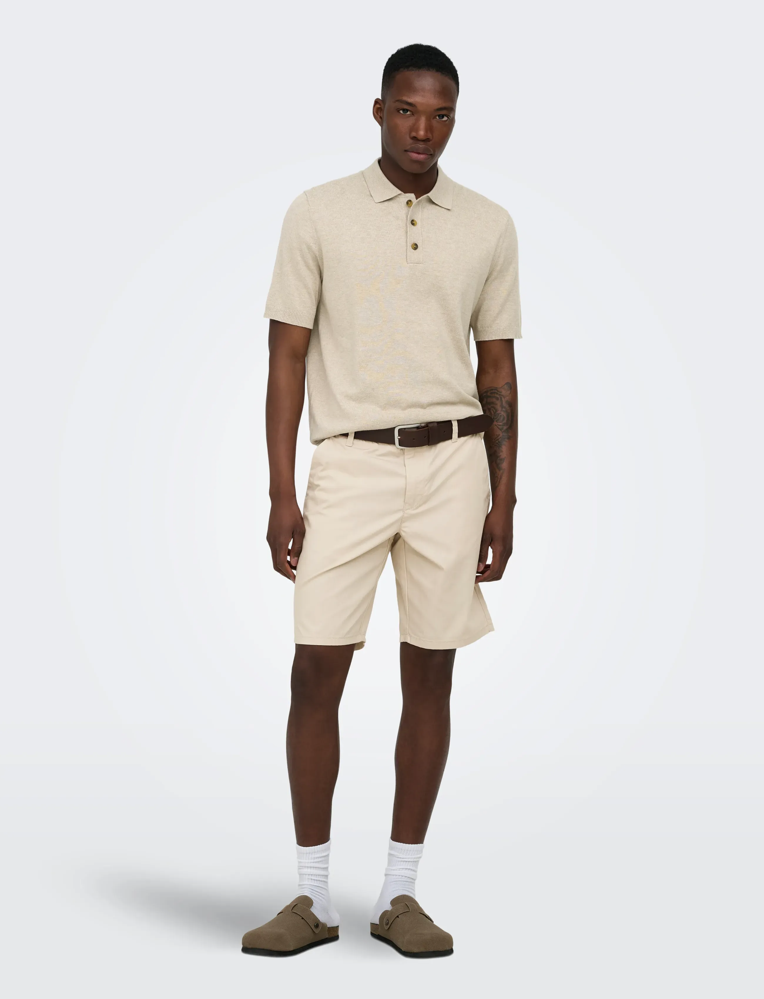 ONLY & SONS - ONSLOUI REG 12 SS MEL POLO KNIT NOOS - polostrik - oatmeal - 4