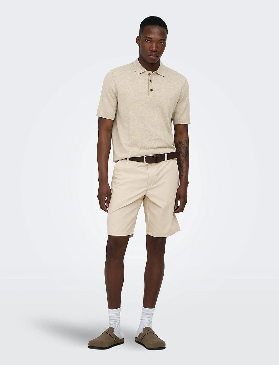 ONLY & SONS - ONSLOUI REG 12 SS MEL POLO KNIT NOOS - polostrik - oatmeal - 4