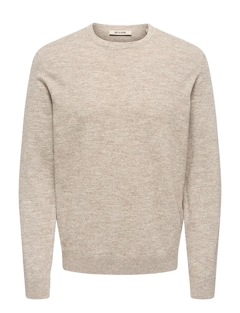 ONLY & SONS - ONSTIM REG LS LINEN CREW KNIT NOOS - round necks - desert taupe - 0
