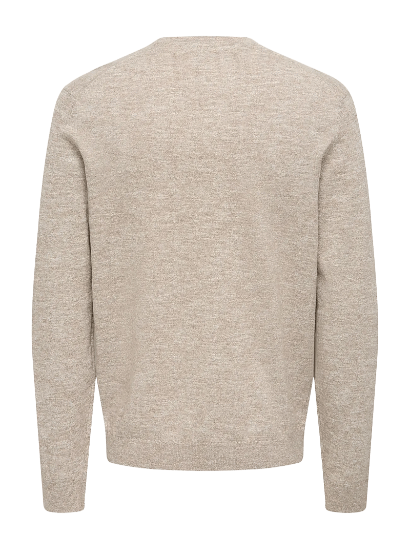 ONLY & SONS - ONSTIM REG LS LINEN CREW KNIT NOOS - round necks - desert taupe - 1